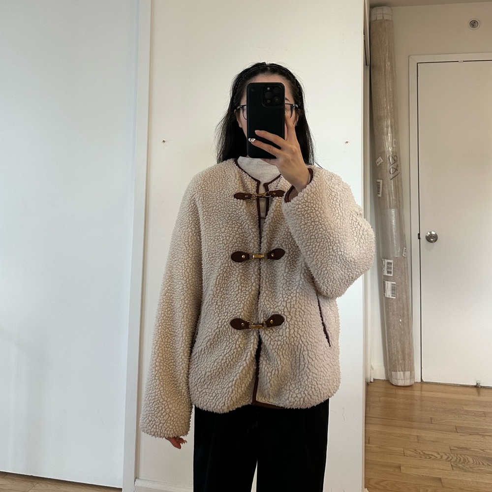 Princess Polly Cream Teddy Jacket with Toggle Closures